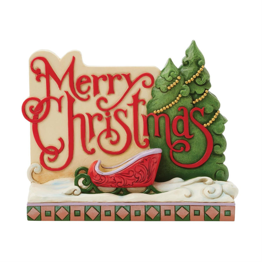 Jim Shore Heartwood Creek: Christmas at the Lodge Merry Christmas Sign Figurine sparkle-castle