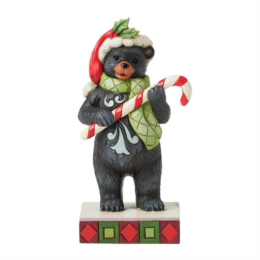 Jim Shore Heartwood Creek: Christmas at the Lodge Black Bear Holding Candy Cane Figurine sparkle-castle