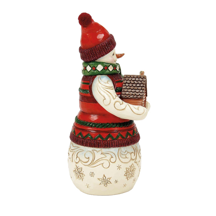 Jim Shore Heartwood Creek: Christmas at the Lodge Snowman Holding Log Cabin Figurine sparkle-castle