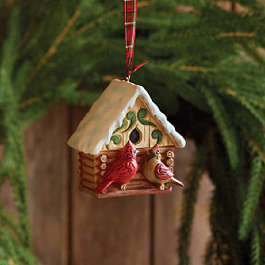 Jim Shore Heartwood Creek: Christmas At The Lodge Cabin Birdhouse Hanging Ornament sparkle-castle