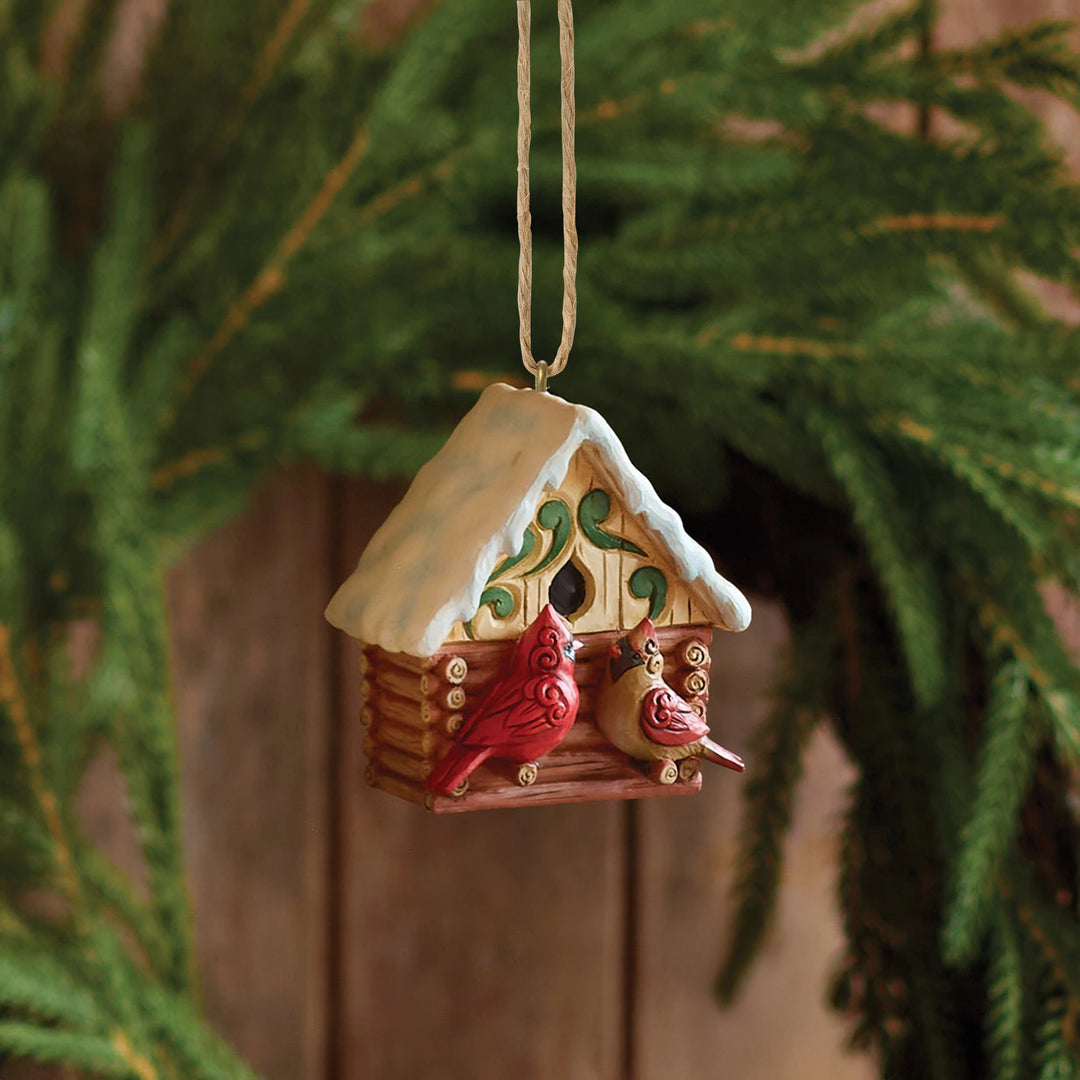 Jim Shore Heartwood Creek: Christmas At The Lodge Cabin Birdhouse Hanging Ornament sparkle-castle