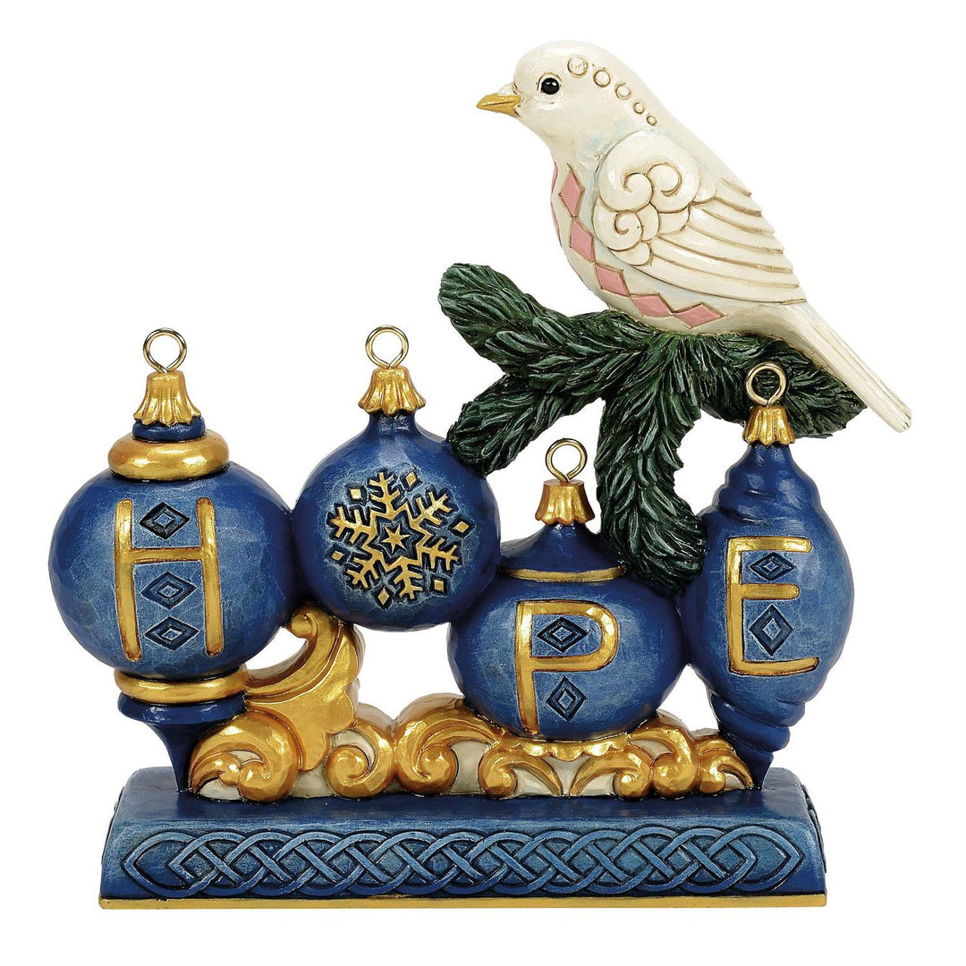 Jim Shore Heartwood Creek: Blue & Gold Hope with Dove Figurine sparkle-castle