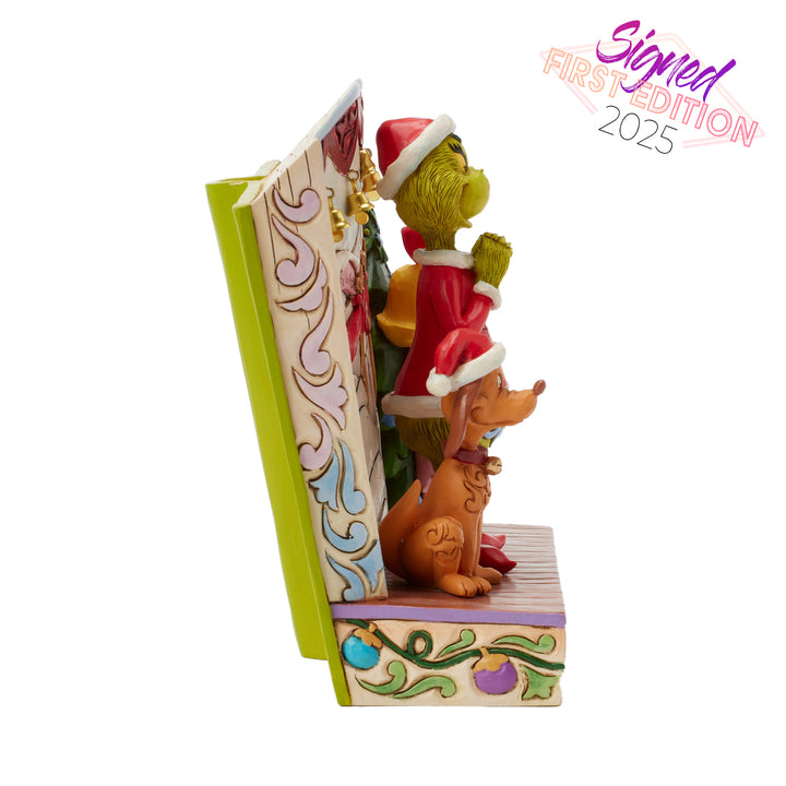 FIRST EDITION - Jim Shore The Grinch: Grinch with Max and Cindy Lou Storybook Figurine sparkle-castle