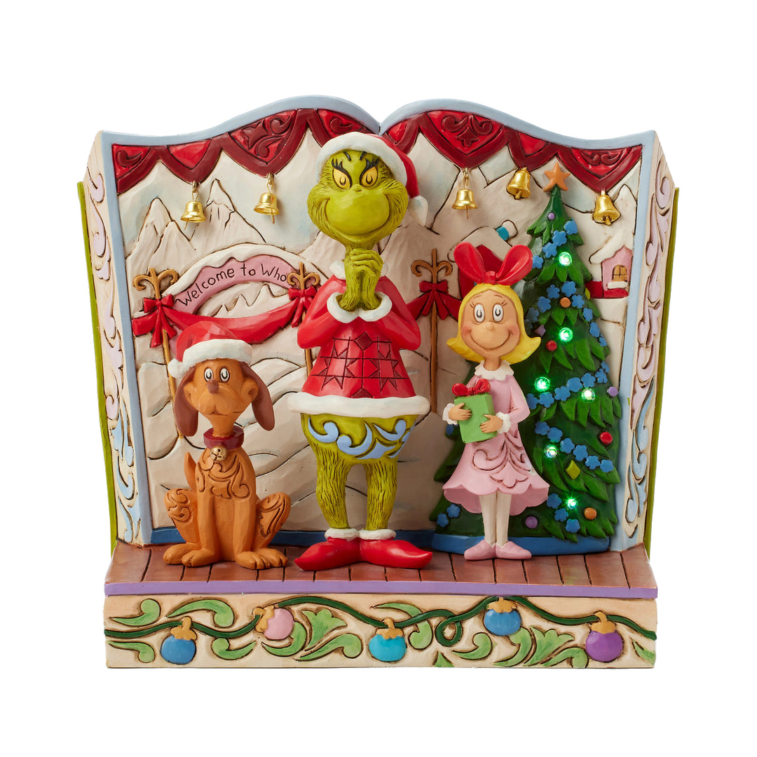 Jim Shore The Grinch: Grinch with Max and Cindy Lou Storybook Figurine sparkle-castle