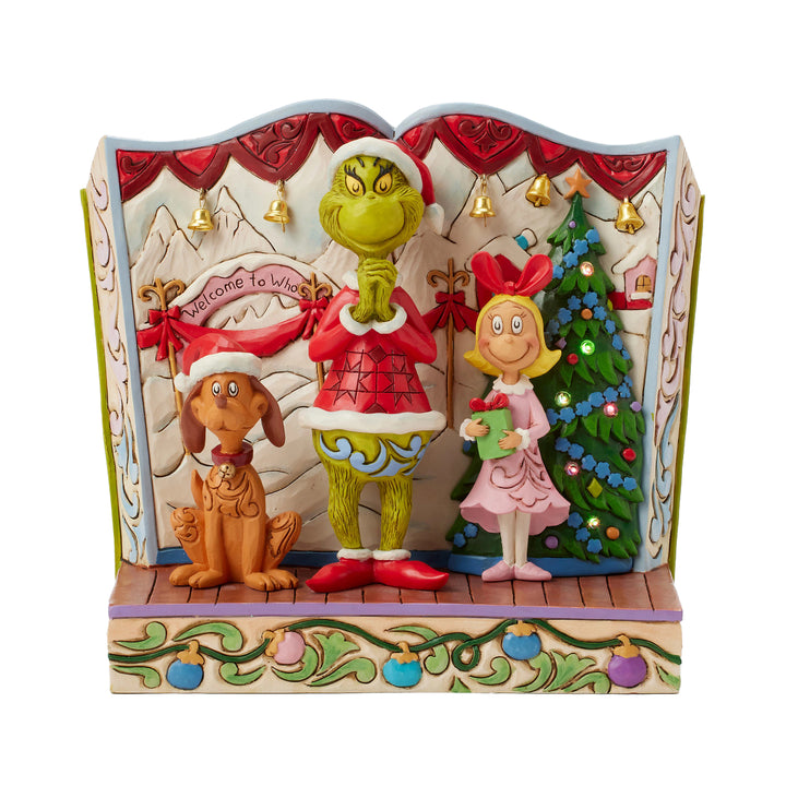 Jim Shore The Grinch: Grinch with Max and Cindy Lou Storybook Figurine sparkle-castle