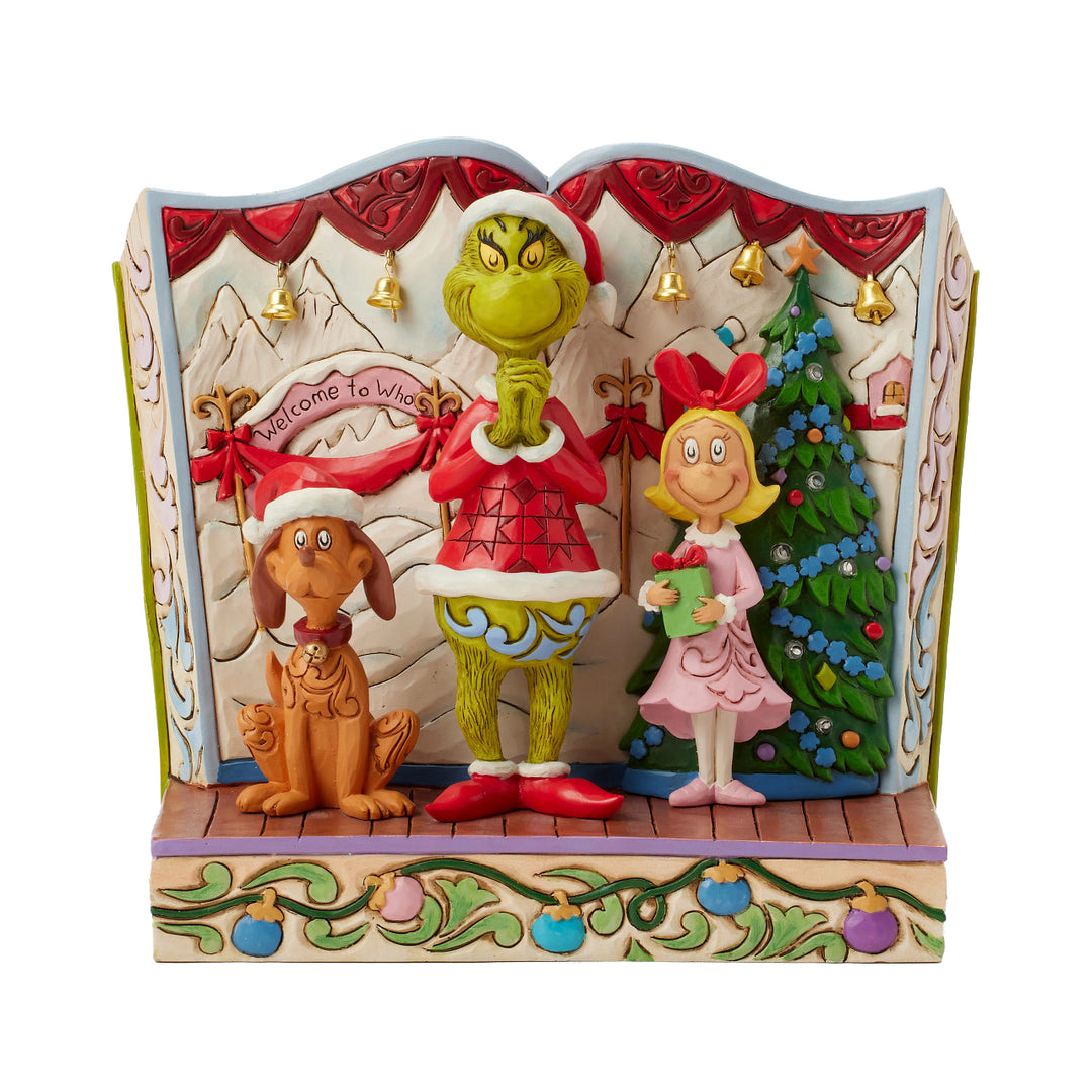 Jim Shore The Grinch: Grinch with Max and Cindy Lou Storybook Figurine sparkle-castle