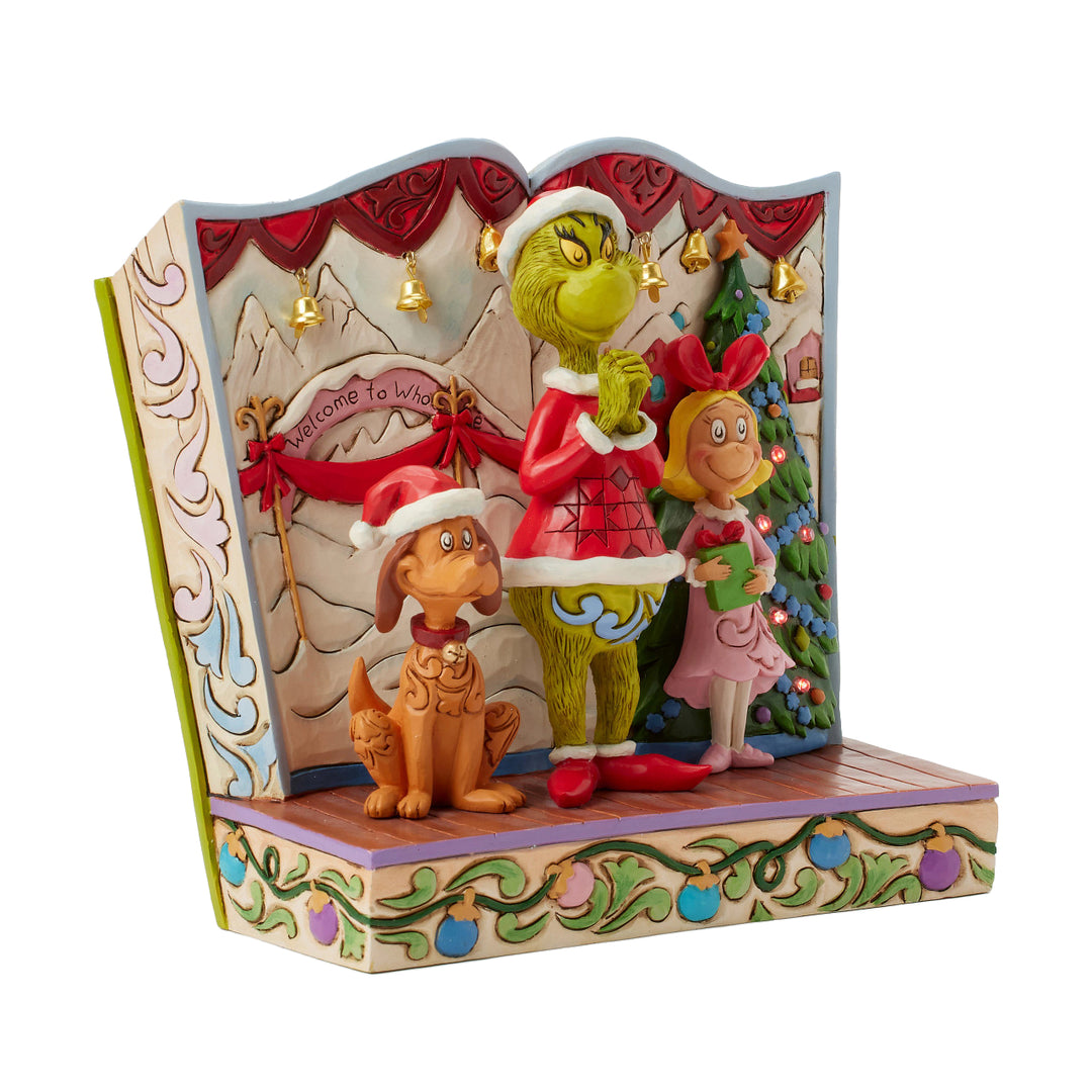 Jim Shore The Grinch: Grinch with Max and Cindy Lou Storybook Figurine sparkle-castle