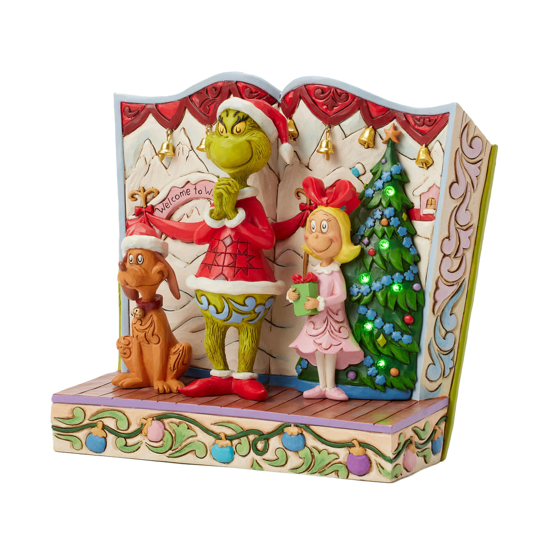 Jim Shore The Grinch: Grinch with Max and Cindy Lou Storybook Figurine sparkle-castle