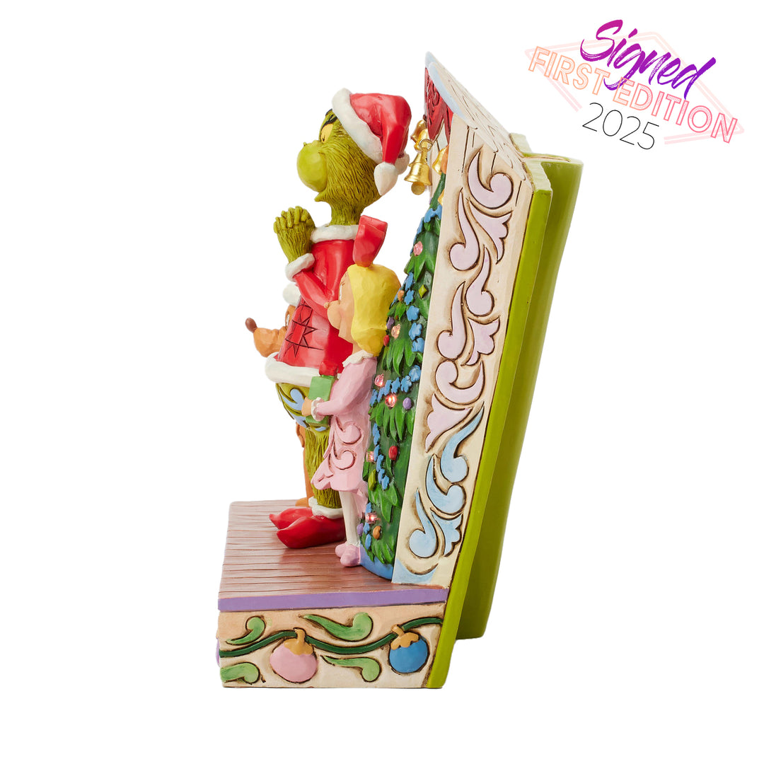 FIRST EDITION - Jim Shore The Grinch: Grinch with Max and Cindy Lou Storybook Figurine sparkle-castle