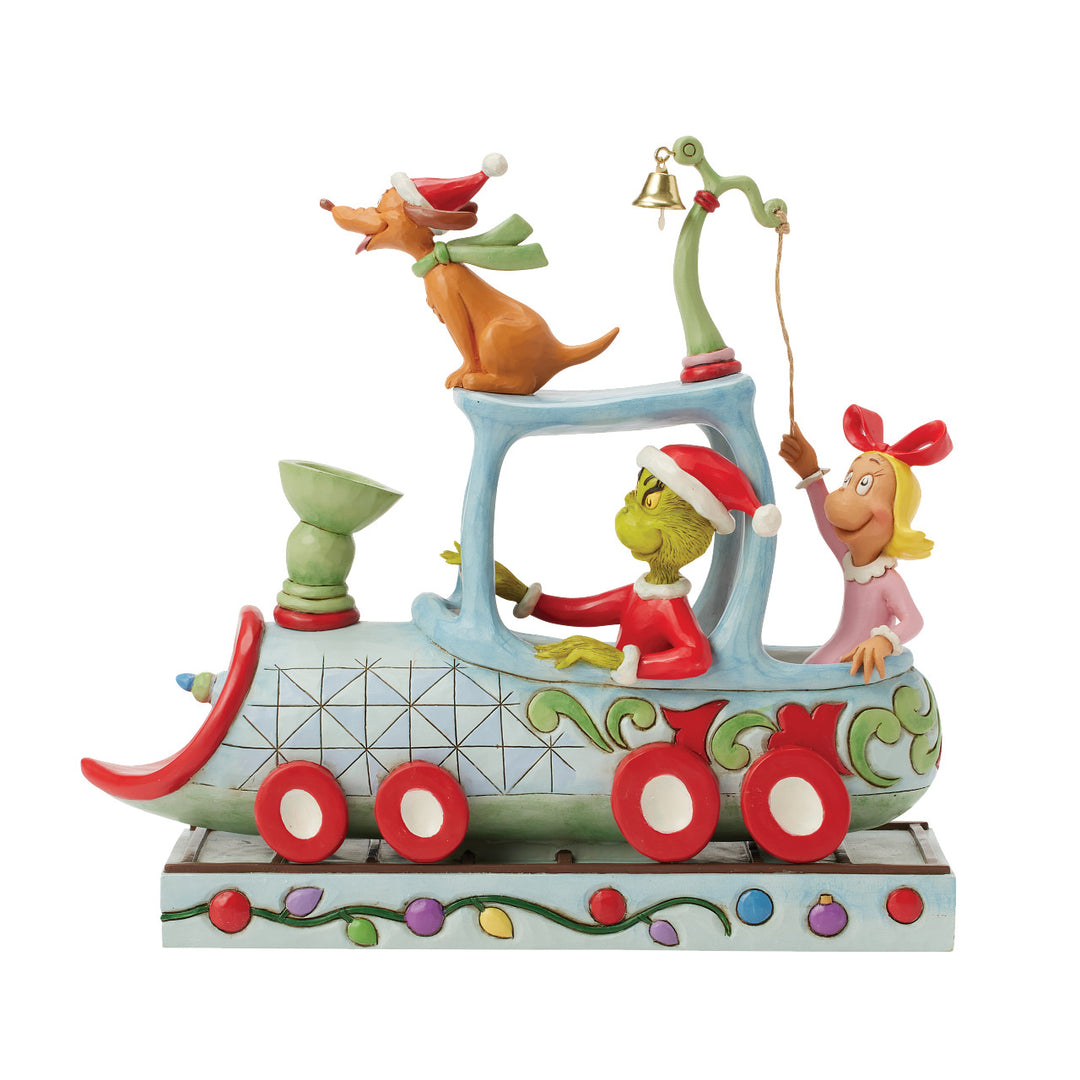 Jim Shore The Grinch: Grinch, Max and Cindy on Train Figurine sparkle-castle