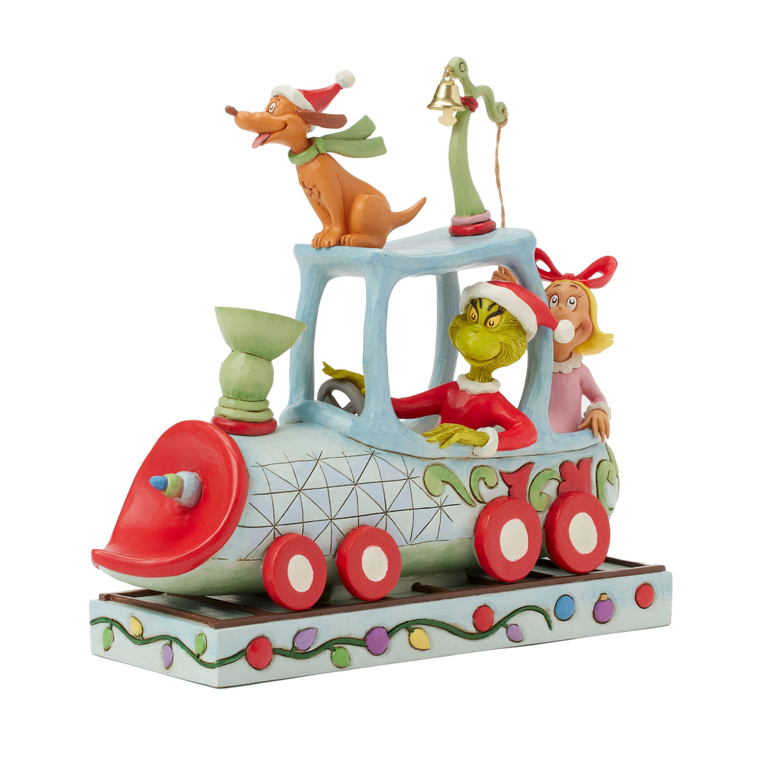 Jim Shore The Grinch: Grinch, Max and Cindy on Train Figurine sparkle-castle