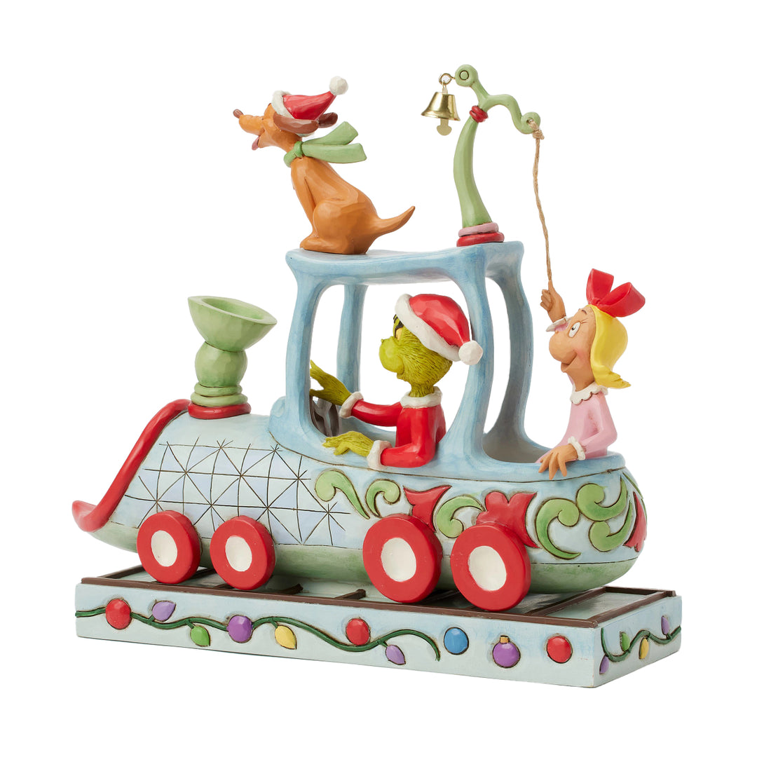 Jim Shore The Grinch: Grinch, Max and Cindy on Train Figurine sparkle-castle