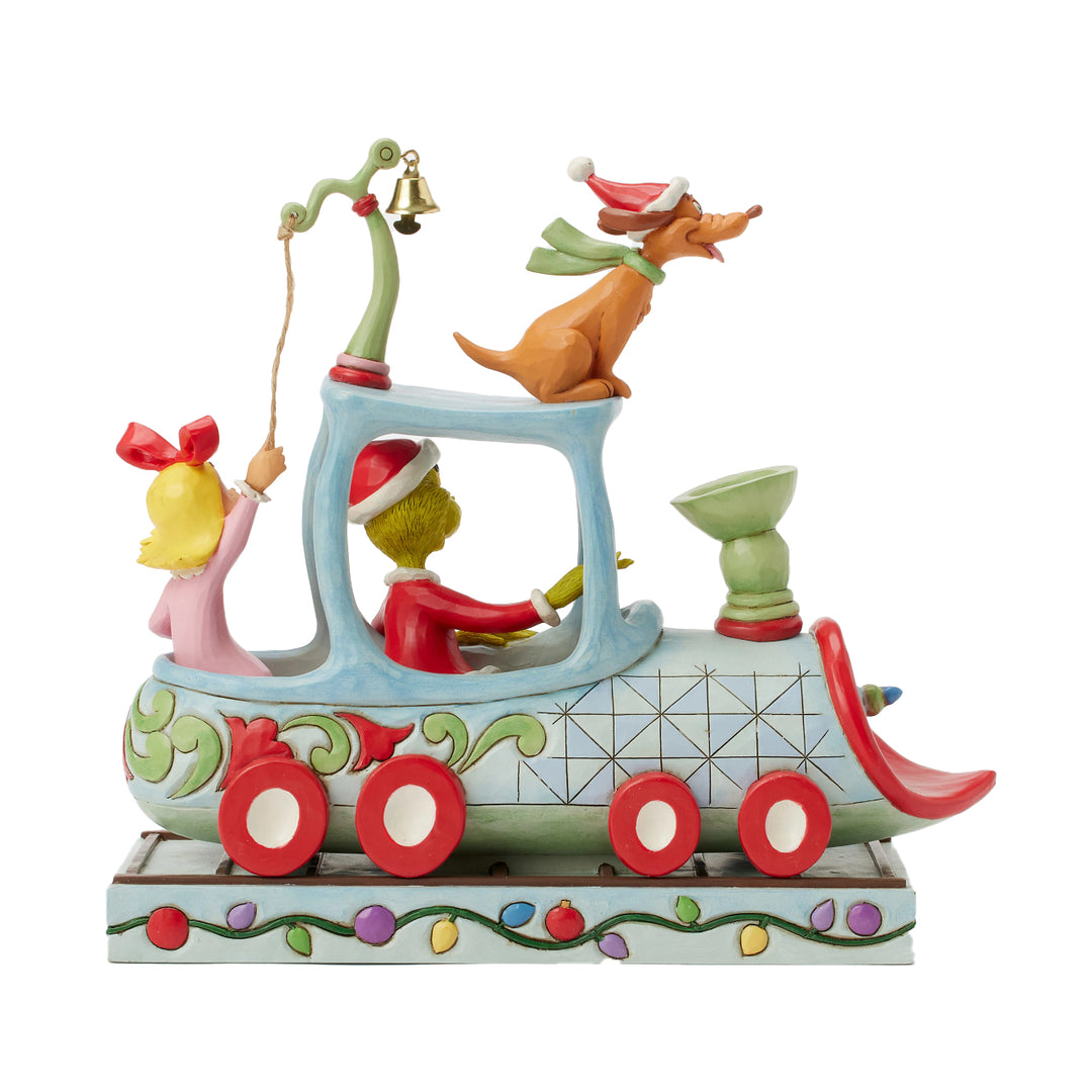 Jim Shore The Grinch: Grinch, Max and Cindy on Train Figurine sparkle-castle