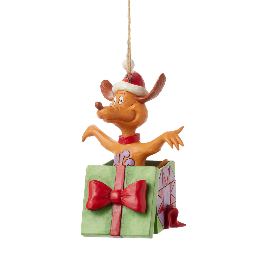 Jim Shore The Grinch: Max In Present Hanging Ornament sparkle-castle