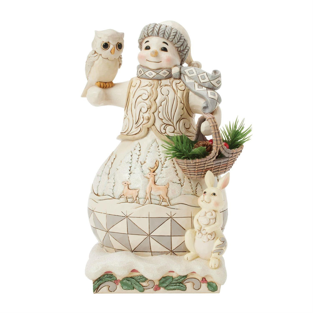 Jim Shore Heartwood Creek: White Woodland Snowman With Basket Figurine sparkle-castle