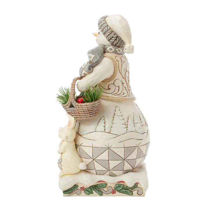 Jim Shore Heartwood Creek: White Woodland Snowman With Basket Figurine sparkle-castle