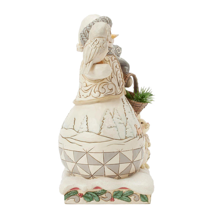 Jim Shore Heartwood Creek: White Woodland Snowman With Basket Figurine sparkle-castle