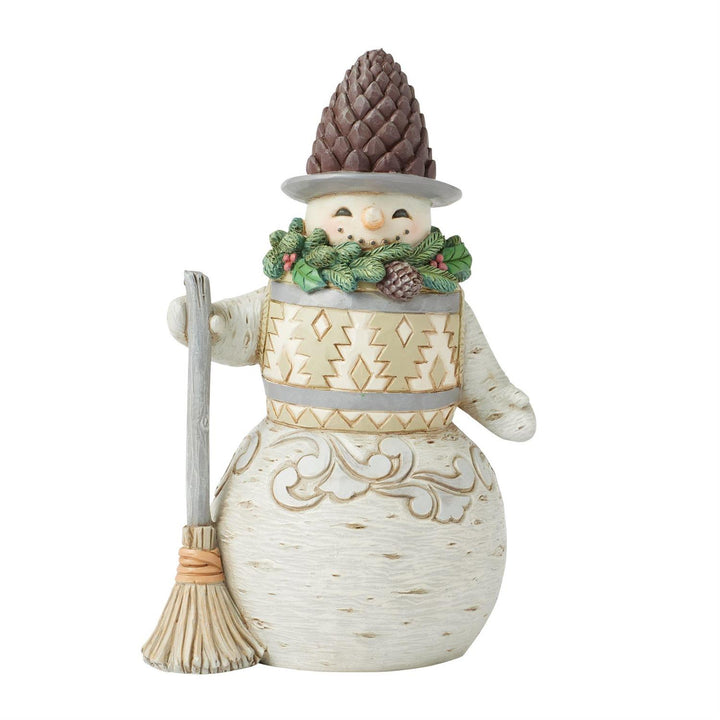 Jim Shore Heartwood Creek: White Woodland Snowman With Pinecone Hat Figurine sparkle-castle