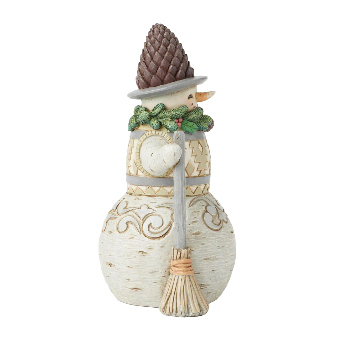 Jim Shore Heartwood Creek: White Woodland Snowman With Pinecone Hat Figurine sparkle-castle