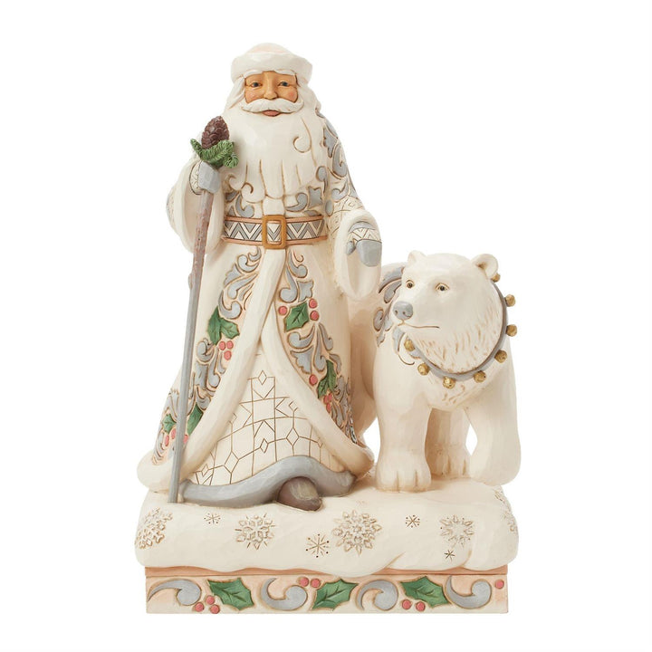 Jim Shore Heartwood Creek: White Woodland Santa with Polar Bear Figurine sparkle-castle