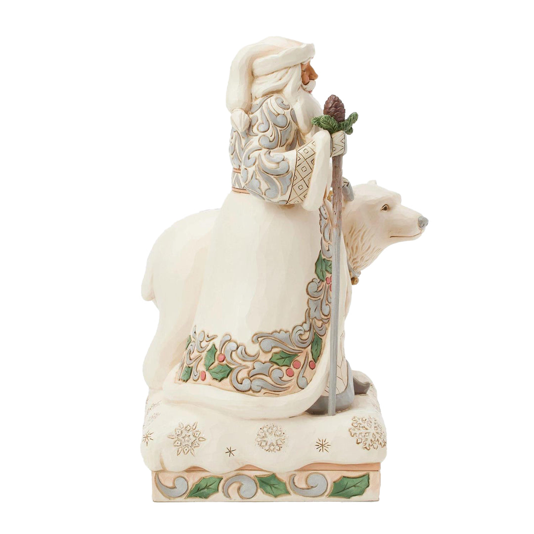 Jim Shore Heartwood Creek: White Woodland Santa with Polar Bear Figurine sparkle-castle