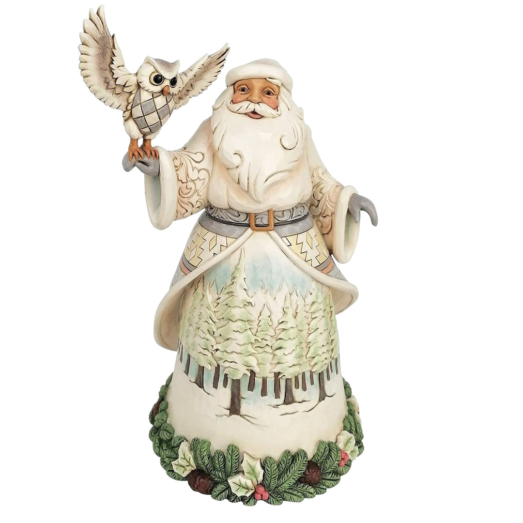 Jim Shore Heartwood Creek: White Woodland Santa with Owl Figurine sparkle-castle