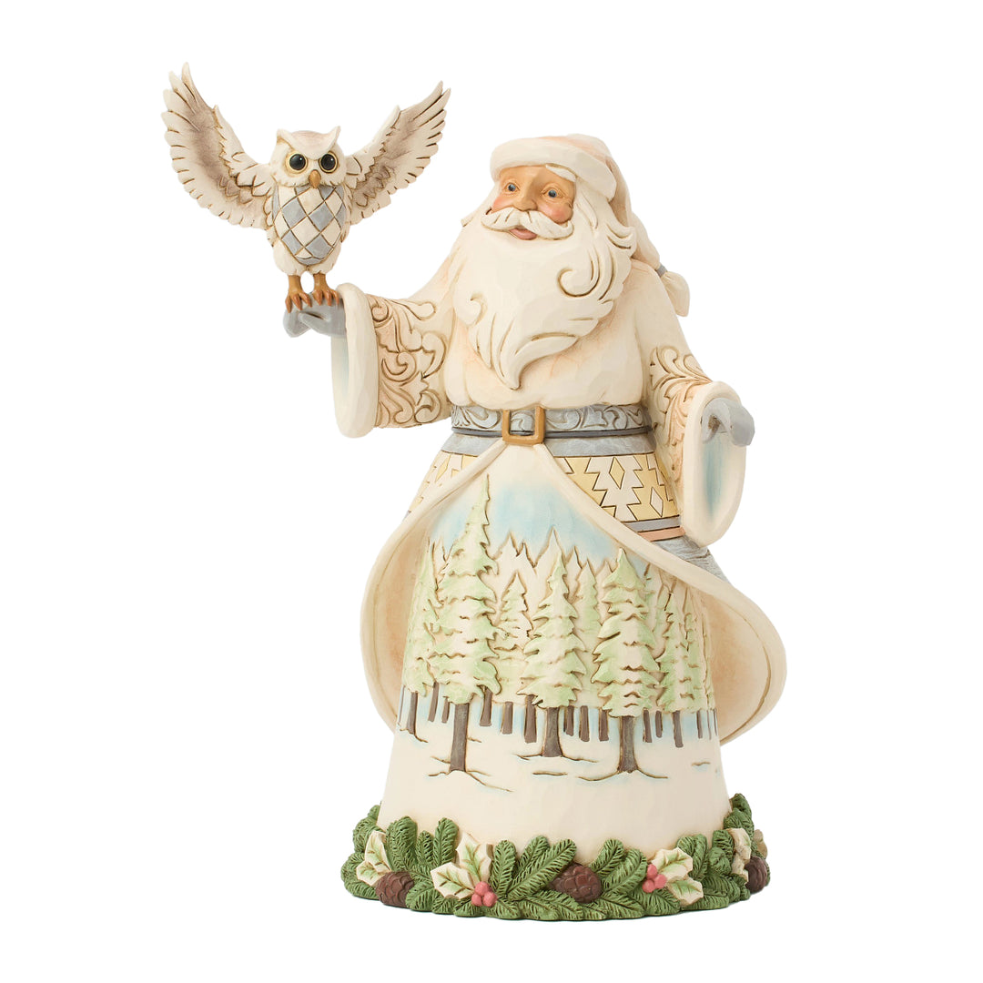 Jim Shore Heartwood Creek: White Woodland Santa with Owl Figurine sparkle-castle