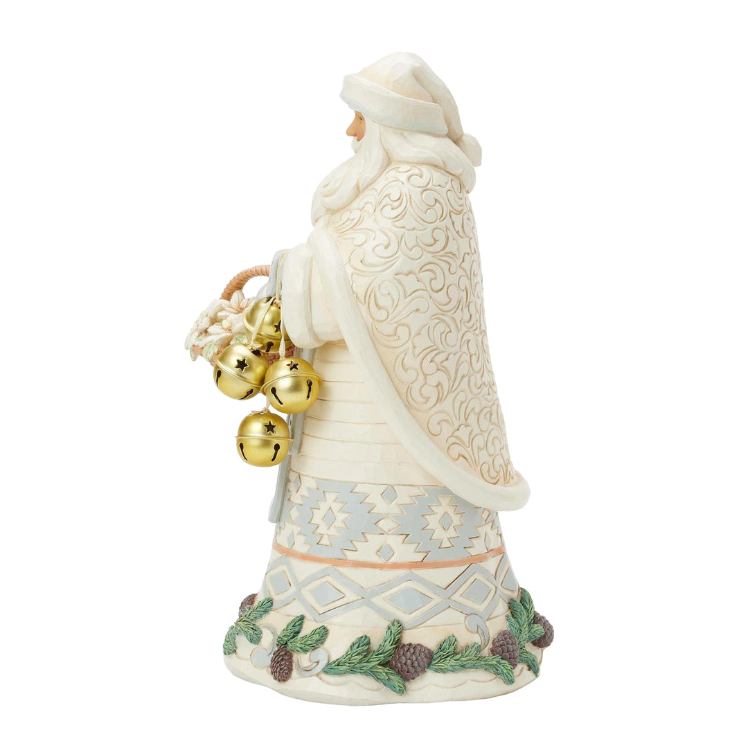 Jim Shore Heartwood Creek: White Woodland Santa With Basket and Bells Figurine sparkle-castle