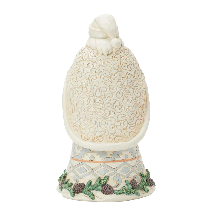 Jim Shore Heartwood Creek: White Woodland Santa With Basket and Bells Figurine sparkle-castle