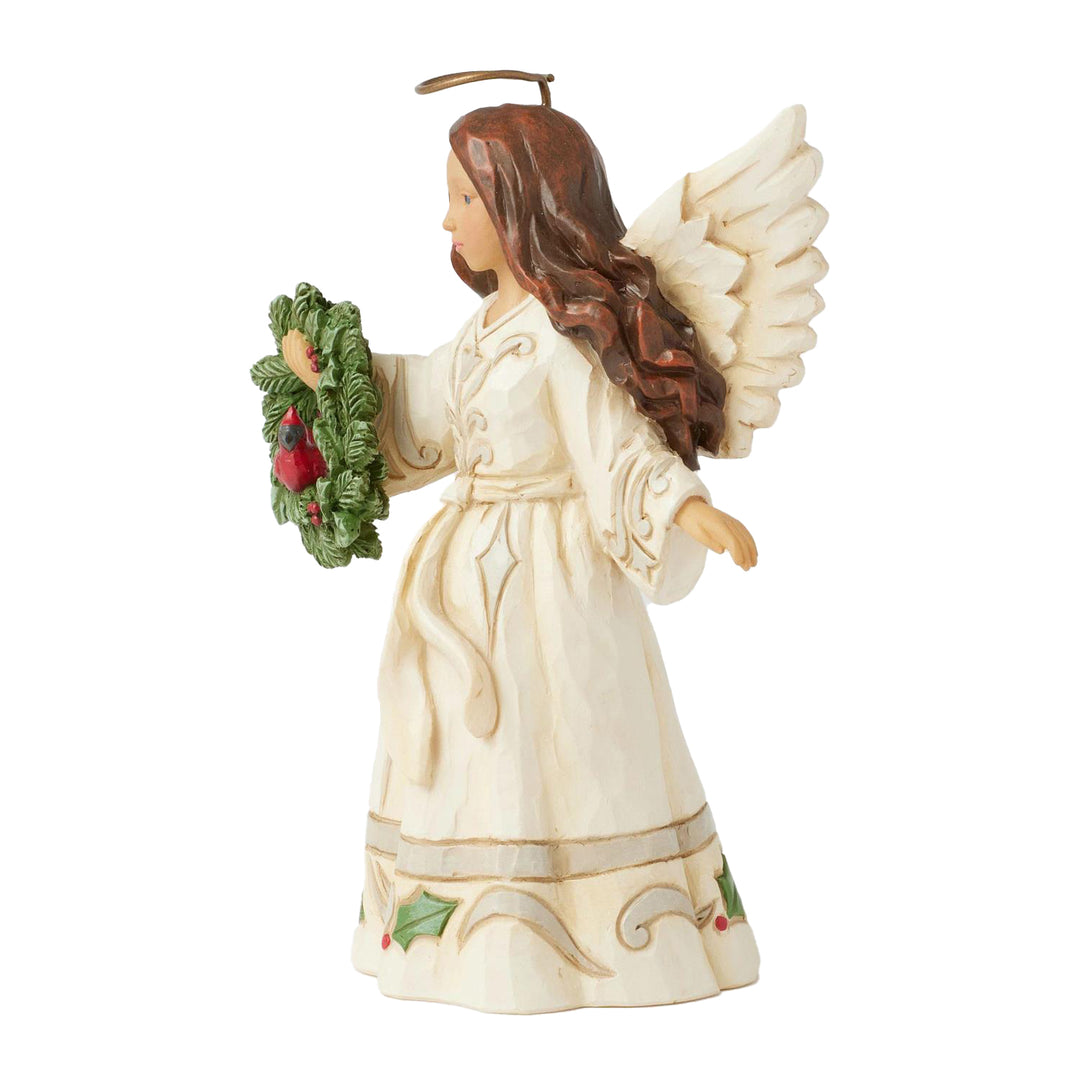 Jim Shore Heartwood Creek: White Woodland Angel with Cardinal In Wreath Figurine sparkle-castle