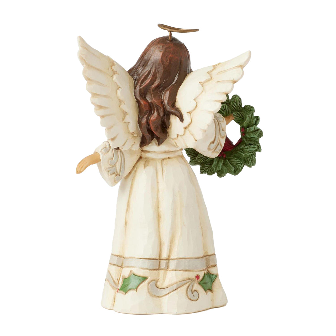 Jim Shore Heartwood Creek: White Woodland Angel with Cardinal In Wreath Figurine sparkle-castle