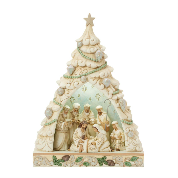 Jim Shore Heartwood Creek: White Woodland Nativity In Tree Diorama Figurine sparkle-castle