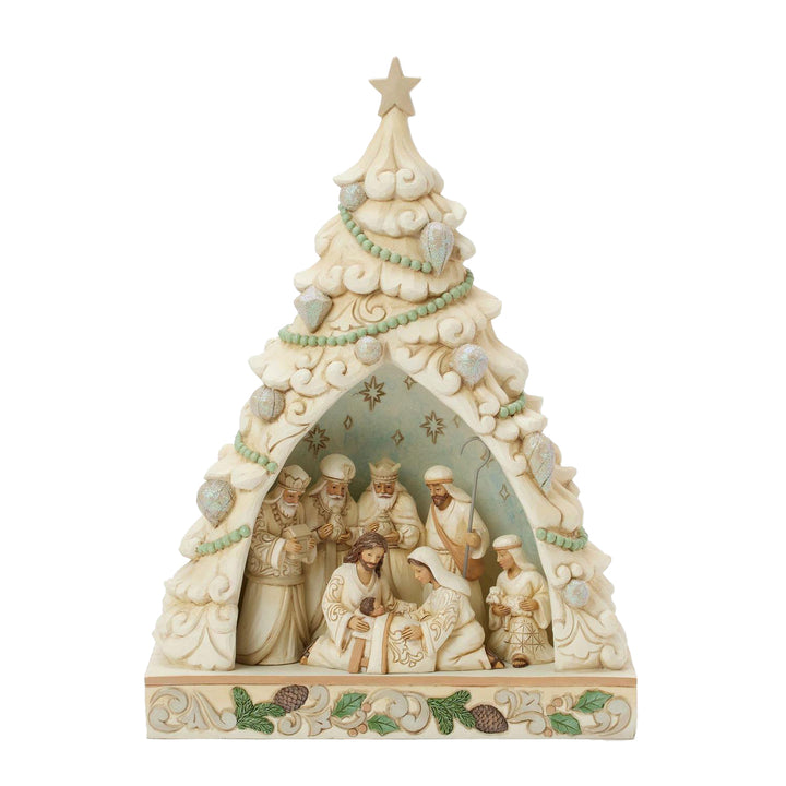 Jim Shore Heartwood Creek: White Woodland Nativity In Tree Diorama Figurine sparkle-castle