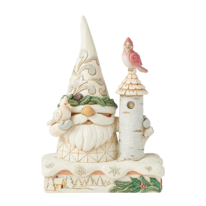 Jim Shore Heartwood Creek: White Woodland Gnome with Birdhouse Figurine sparkle-castle