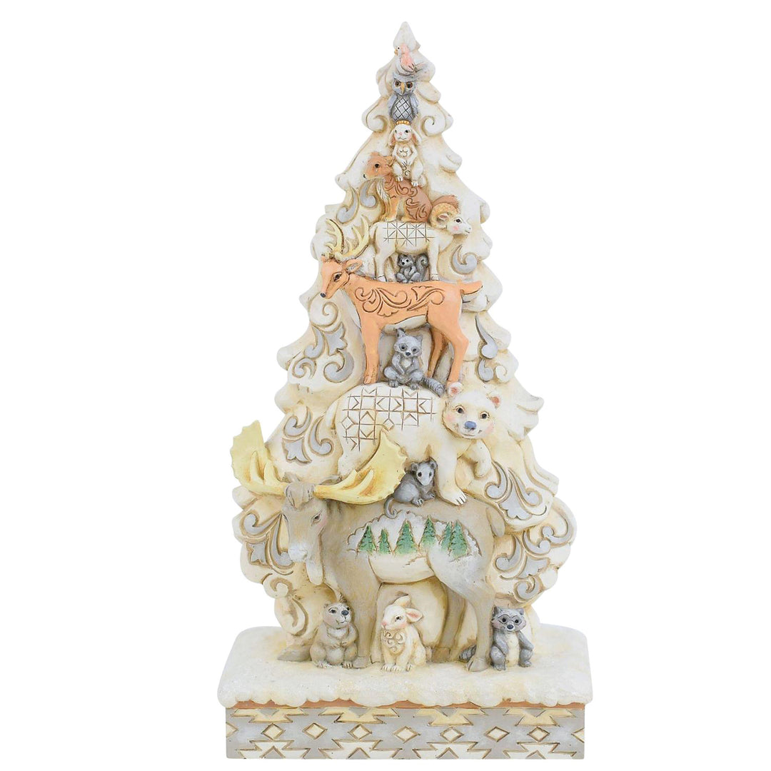 Jim Shore Heartwood Creek: White Woodland Stacked Animals Figurine sparkle-castle