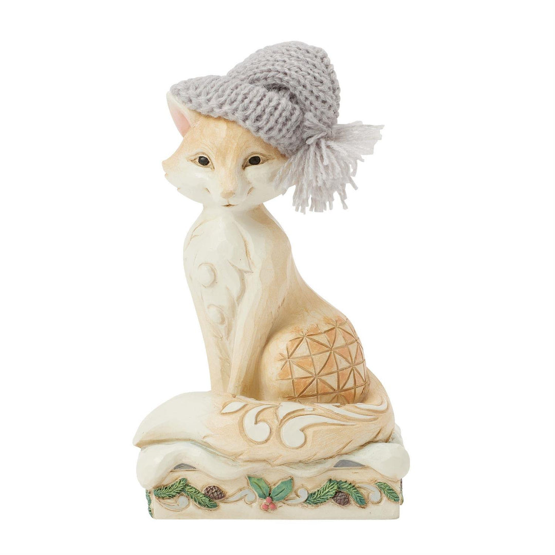 Jim Shore Heartwood Creek: White Woodland Fox with Knit Hat Figurine sparkle-castle