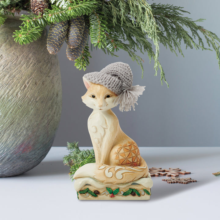 Jim Shore Heartwood Creek: White Woodland Fox with Knit Hat Figurine sparkle-castle