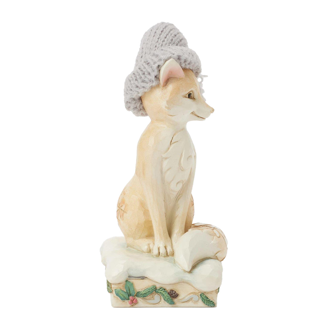 Jim Shore Heartwood Creek: White Woodland Fox with Knit Hat Figurine sparkle-castle