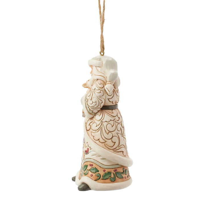 Jim Shore Heartwood Creek: White Woodland Santa Holding Fawn Hanging Ornament sparkle-castle