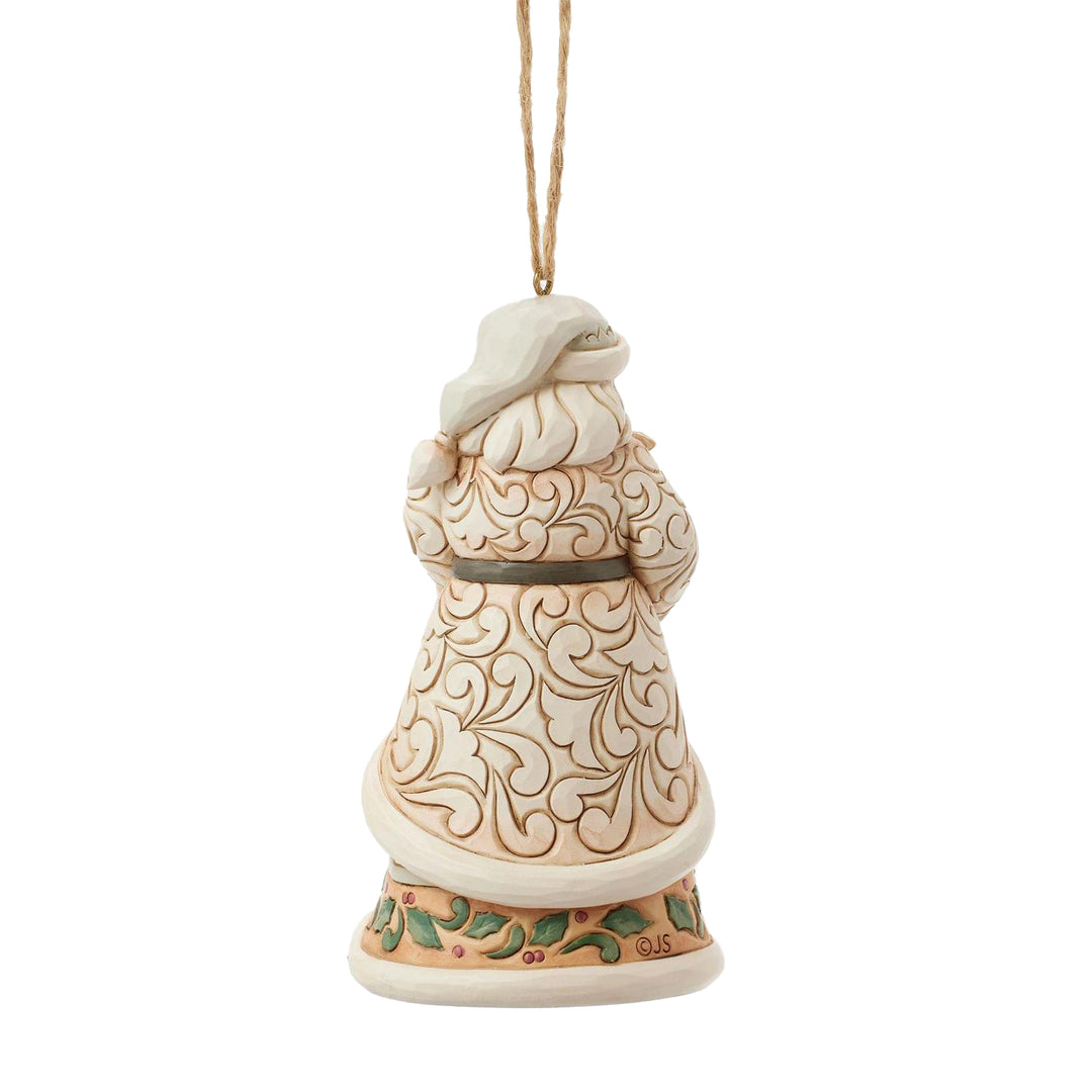 Jim Shore Heartwood Creek: White Woodland Santa Holding Fawn Hanging Ornament sparkle-castle