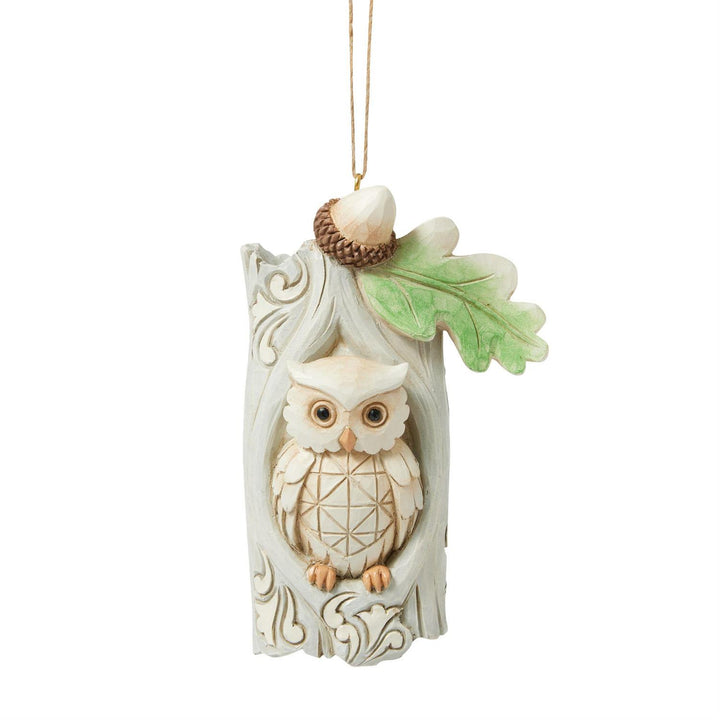 Jim Shore Heartwood Creek: White Woodland Owl in Tree Hanging Ornament sparkle-castle