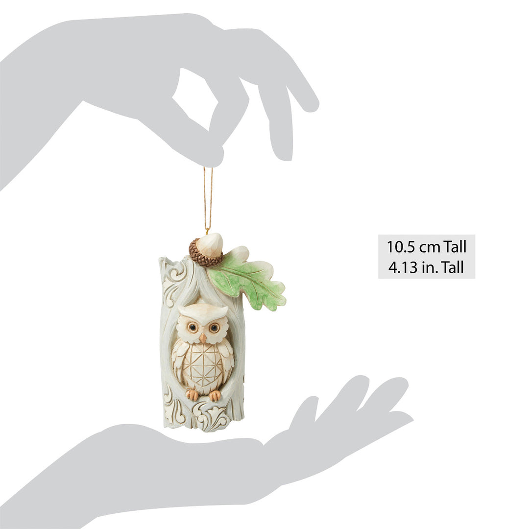 Jim Shore Heartwood Creek: White Woodland Owl in Tree Hanging Ornament sparkle-castle