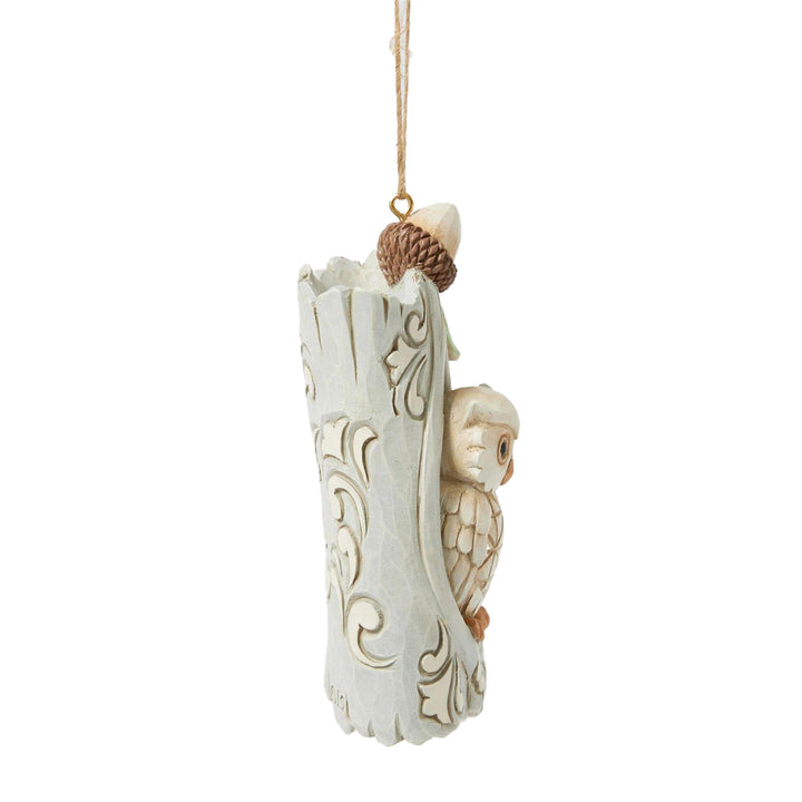 Jim Shore Heartwood Creek: White Woodland Owl in Tree Hanging Ornament sparkle-castle