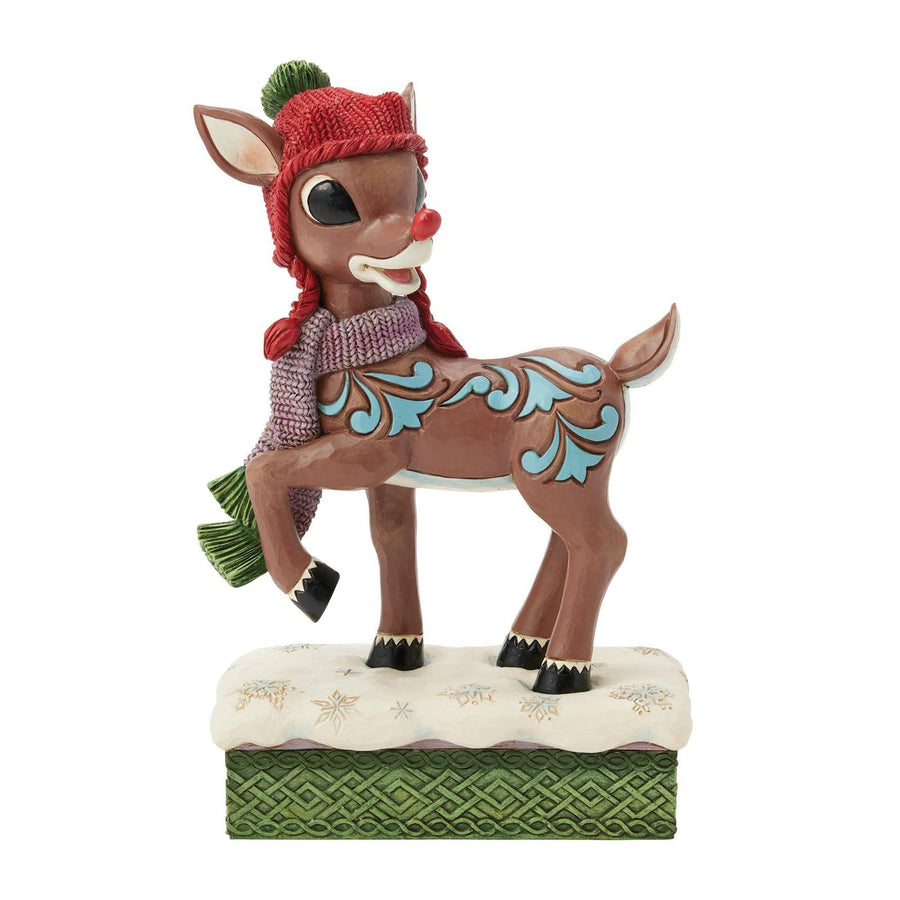 Jim Shore Rudolph Traditions: Rudolph with Knit Hat Figurine sparkle-castle