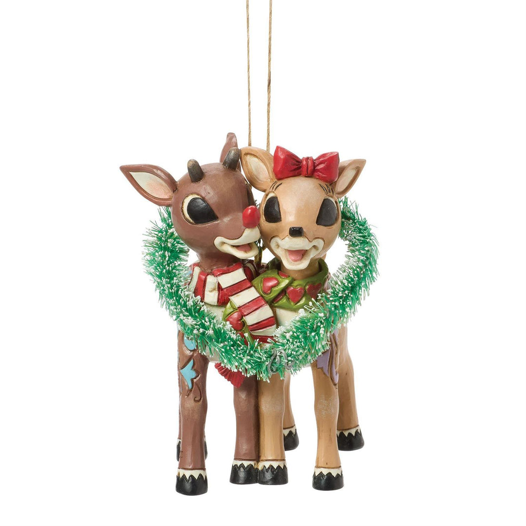 Jim Shore Rudolph Traditions: Rudolph & Clarice In Heart Wreath Hanging Ornament sparkle-castle