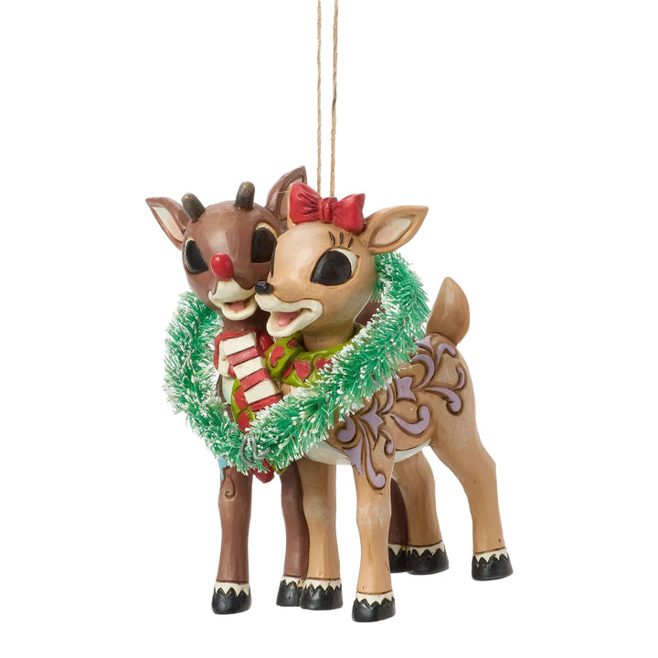 Jim Shore Rudolph Traditions: Rudolph & Clarice In Heart Wreath Hanging Ornament sparkle-castle