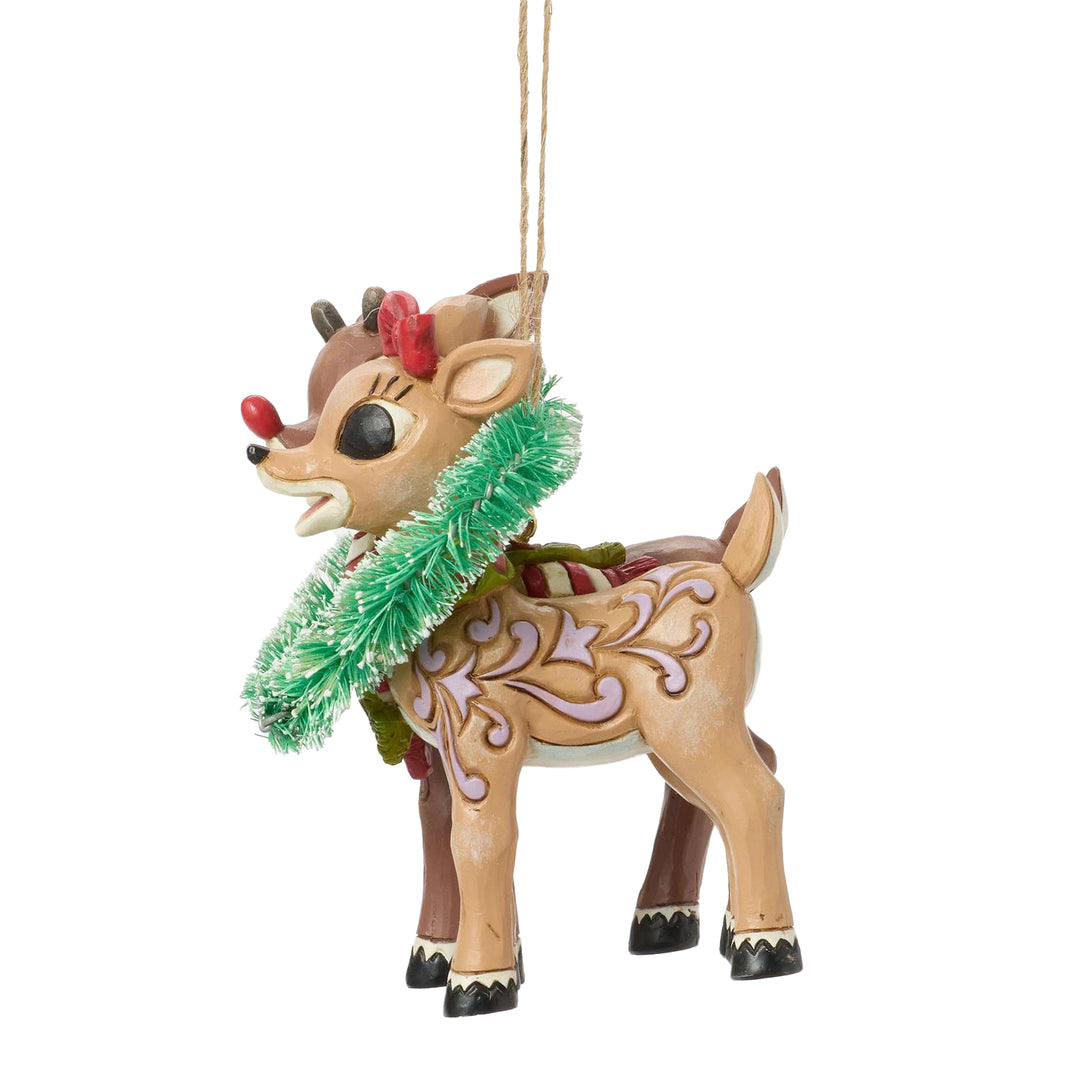 Jim Shore Rudolph Traditions: Rudolph & Clarice In Heart Wreath Hanging Ornament sparkle-castle