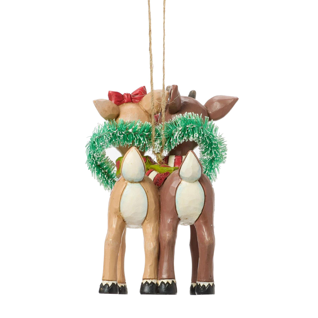 Jim Shore Rudolph Traditions: Rudolph & Clarice In Heart Wreath Hanging Ornament sparkle-castle