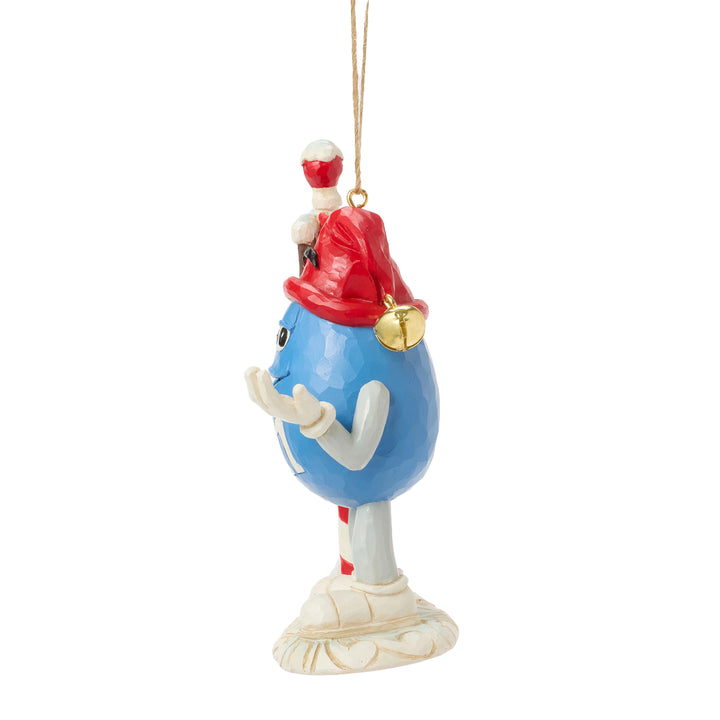 Jim Shore M&M's: Blue M&M With Strand by North Pole Sign Hanging Ornament