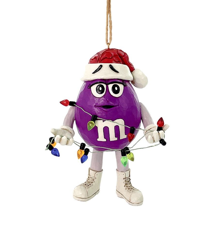 Jim Shore M&M's: Purple M&M With Strand of Lights Hanging Ornament sparkle-castle